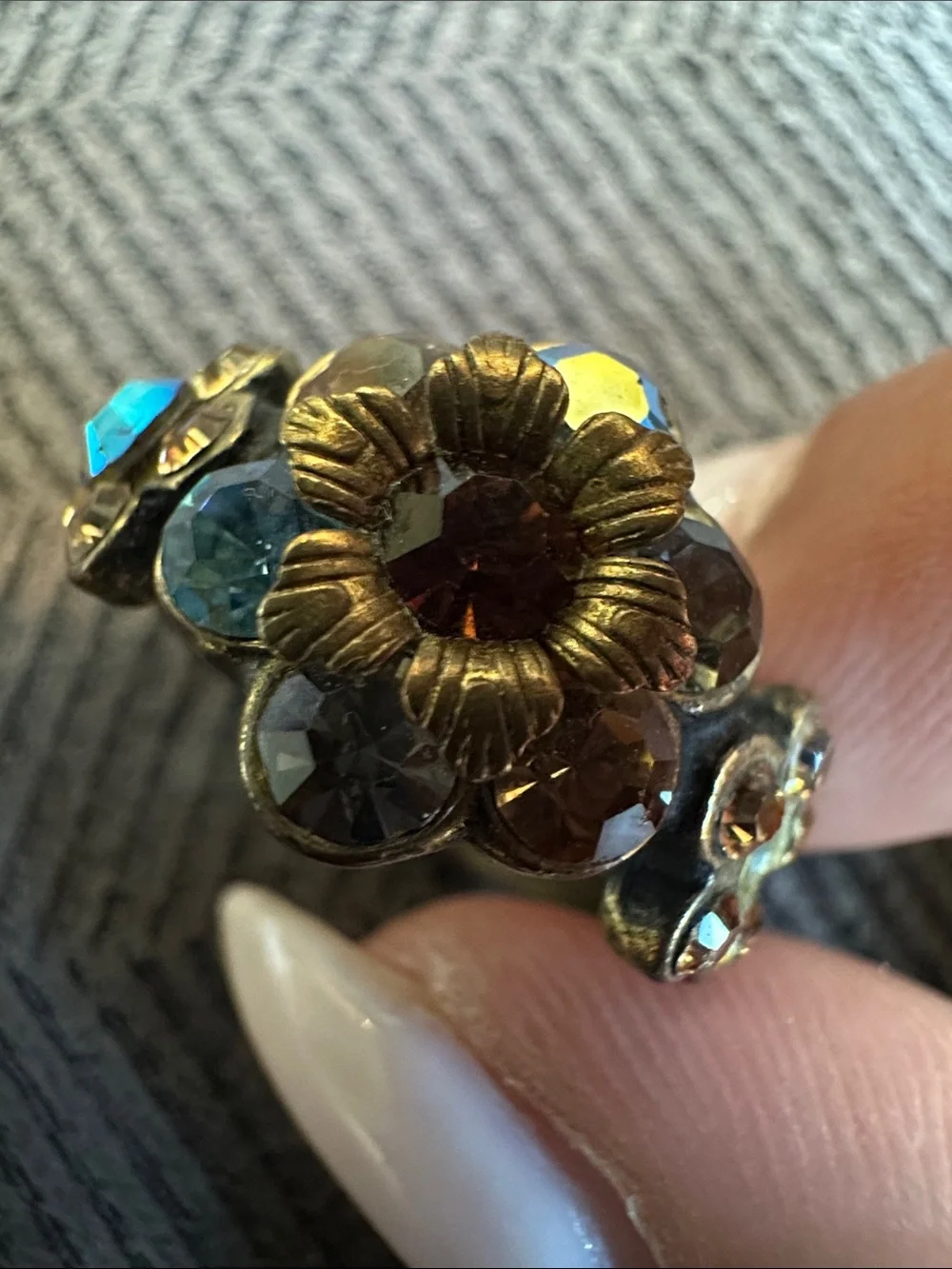 Michal Negrin Gold-Tone Floral Ring with Blue and Teal Crystals